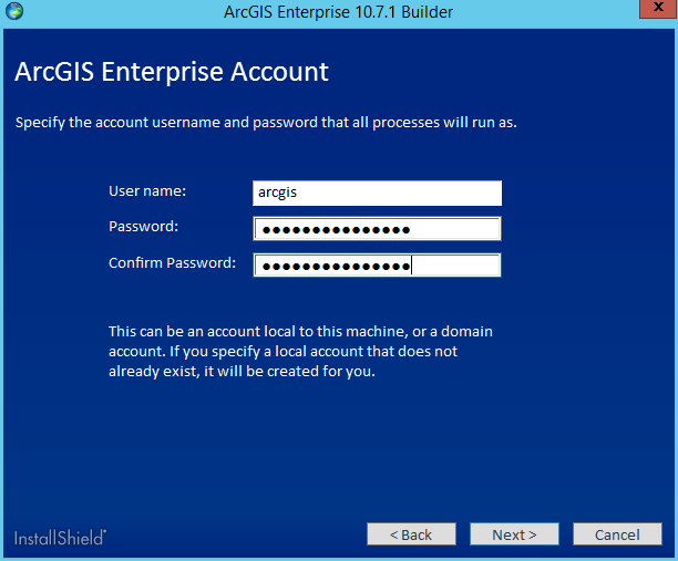 Specify the account user name and password that all processes will run as. Specify the account user name and password that all processes will run as.