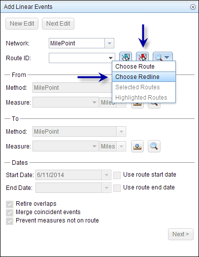Typing the route ID from the redline Typing the route ID from the redline