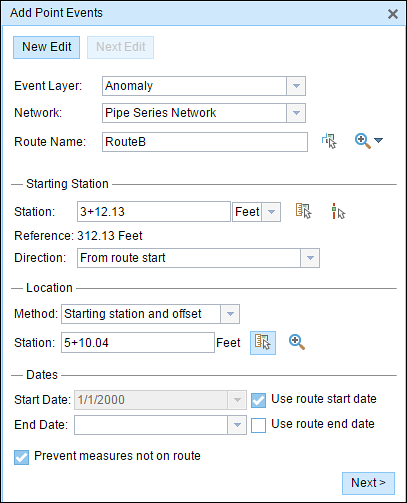 Add Point Events dialog box Add Point Events dialog box