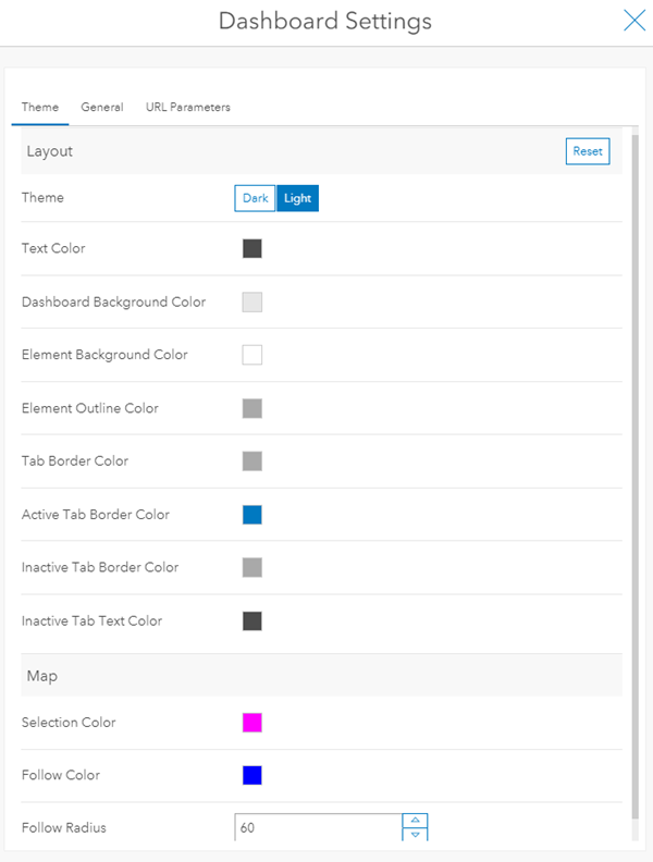 Dashboard Settings Theme tab Dashboard Settings Theme tab